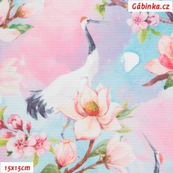 Waterproof Fabric Premium - Cranes on Magnolias, width 155 cm, 10 cm, Certificate 1