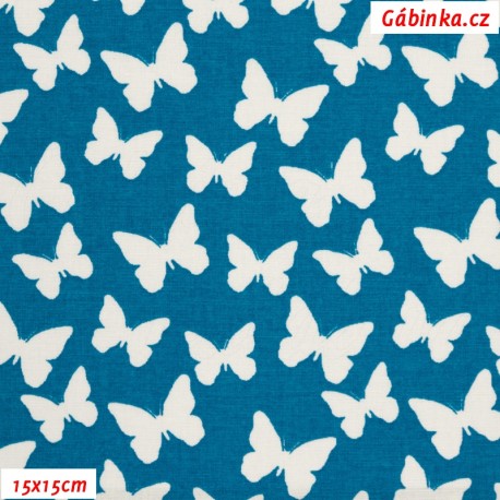Plátno - Bílí motýlci na tmavě tyrkysové, 15x15 cm