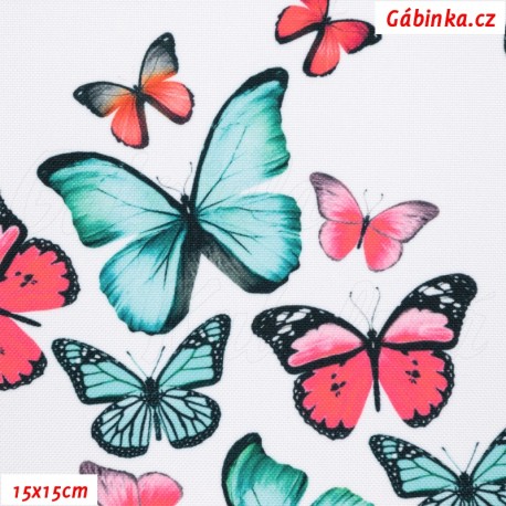 Kočárkovina Premium, Motýlci růžoví a mint na bílé, 15x15 cm