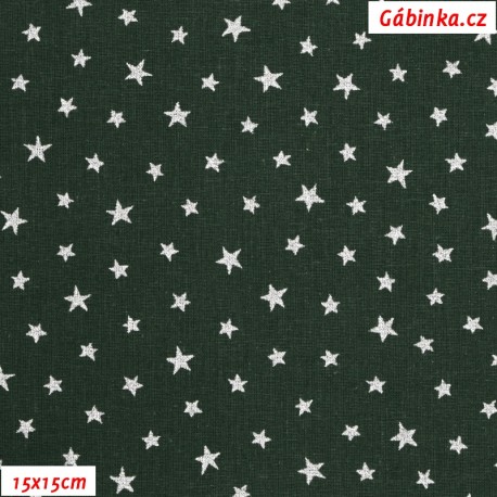 Plátno - Stříbrné hvězdičky na zelené, 15x15 cm