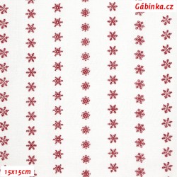 Plátno - Vločky 8 mm v řadách červené na bílé, Atest 1, 15x15 cm