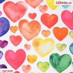 Waterproof Fabric Premium - Coloured Hearts on White, width 155 cm, 10 cm, Certificate 1