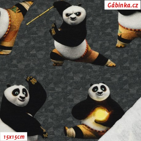 French Terry - Kung Fu Panda on Gray, DreamWorks License, 15x15 cm