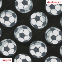 Plátno - Futbalové lopty na čierne, šírka 140 cm, 10 cm
