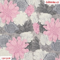 Leatherette DSOFT 208 - Peonies Light Pink and Gray, width 135 cm, 10 cm