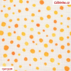 Fáčovina dvojitá - Puntíky žluté a oranžové, digitální tisk, šíře 130 cm, 10 cm