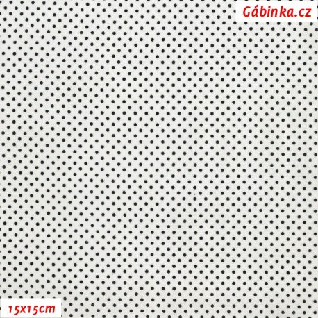 Viskóza tkanina - Černé MINI puntíky na bílé, 15x15 cm