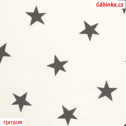 Plátno ČR A - Nerovnoměrné hvězdičky 24 mm tmavě šedé na přírodní bílé, šíře 150 cm, 10 cm, ATEST 1