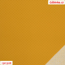 Leatherette SOFT Pressed Polka Dots 1 mm - Mustard, padding on the back, width 140 cm, 10 cm