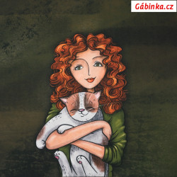Panel on Waterproof Fabric - Woman with Cat, width 38.5 cm x height 49.5 cm, Certificate1