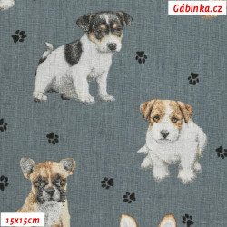 Cotton - Dogs with Paws on Gray, width 160 cm, 10 cm