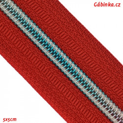 Metrážový zip spirálový DUHOVÝ - Červený, šíře 5 mm, 1 m