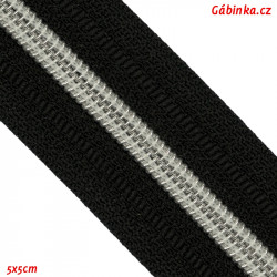 Metrážový zip spirálový STŘÍBRNÝ - Černý, šíře 5 mm, 1 m