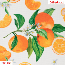 Waterproof Fabric Premium - Tangerines on White, width 155 cm, 10 cm, Certificate 1