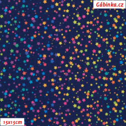 Kočárkovina Premium - MINI barevné hvězdičky na tmavě fialové, foto 15x15 cm