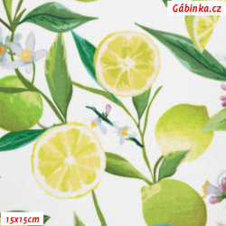 Waterproof Fabric Premium - Limes on White, width 155 cm, 10 cm, Certificate 1