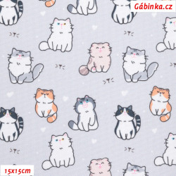 Waterproof Fabric Premium - Cute Cats on Light Gray, photo 15x15 cm