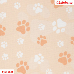 Waterproof Fabric Premium - White and Copper Paws on Beige, photo 15x15 cm