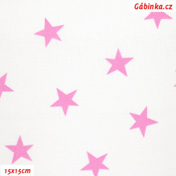Plátno ČR A - Nerovnoměrné hvězdičky 24 mm růžové na přírodní bílé, šíře 150 cm, 10 cm, ATEST 1