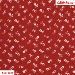 Plátno ČR A - Rozsypané kytičky-hvězdičky bílé na červené, foto 15x15 cm