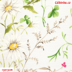 Poly-Cotton Canvas - Forest Flowers on Natural White, width 140 cm, 10 cm