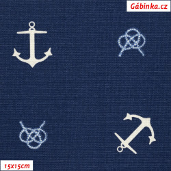 Poly-Cotton Canvas - Anchors with Knots on Dark Blue, width 135 cm, 10 cm