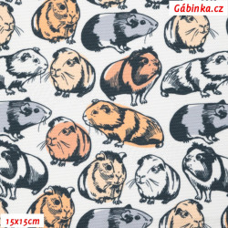 Waterproof Fabric Premium - Guinea Pigs on White, width 155 cm, 10 cm, Certificate 1