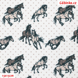 Waterproof Fabric Premium - Horses with Polka Dots on White, width 155 cm, 10 cm, Certificate 1