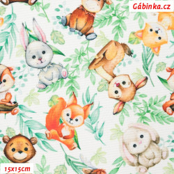 Waterproof Fabric Premium - Animals with Leaves on White, photo 15x15 cm
