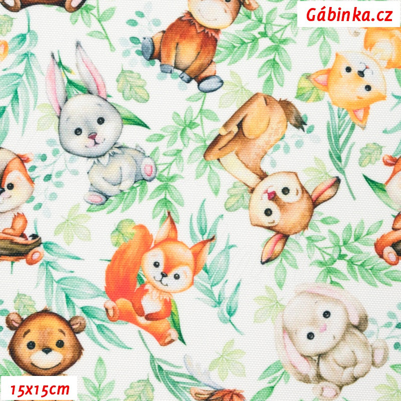 Animals with Leaves on White - Patterned Waterproof Fabric