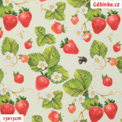 Waterproof Fabric Premium - Strawberries on Light Green, photo 15x15 cm