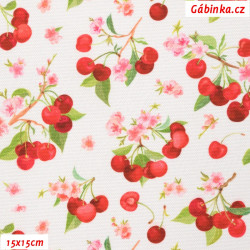 Waterproof Fabric Premium - Cherries on White, width 155 cm, 10 cm, Certificate 1