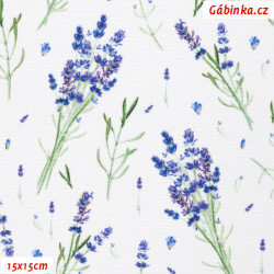 Waterproof Fabric Premium - Lavenders on White, photo 15x15 cm