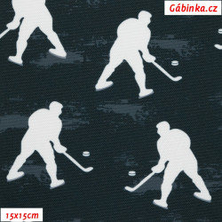 Kočárkovina Premium - Hokejisti na tmavě šedé, šíře 155 cm, 10 cm, ATEST 1