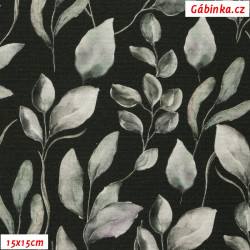 Canvas - Leaves on Black-Gray, photo 15x15 cm