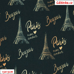 Kočárkovina Premium - Paříž zlatá na černé, foto 15x15 cm