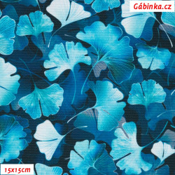 Waterproof Fabric Premium - Blue Ginkgo Leaves, photo 15x15 cm
