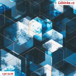 Kočárkovina Premium - Modročerné hexagony, šíře 155 cm, 10 cm, ATEST 1