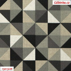 Režné plátno - Menšie trojuholníky čierne, foto 15x15 cm