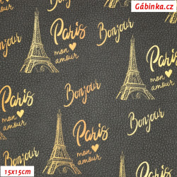 Leatherette DSOFT 236 - Paris Golden on Black, width 135 cm, 10 cm
