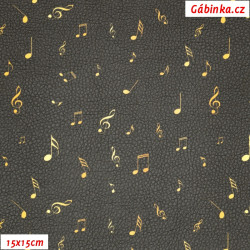 Leatherette DSOFT 237 - Golden Notes on Black, width 135 cm, 10 cm