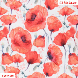 Waterproof Fabric Premium - Watercolour Poppies on White, width 155 cm, 10 cm, Certificate 1
