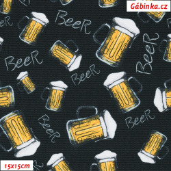 Waterproof Fabric Premium - Beer with Inscriptions on Black, width 155 cm, 10 cm, Certificate 1