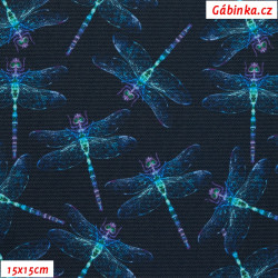Kočíkovina Premium - Modrofialové vážky na čierne, foto 15x15 cm