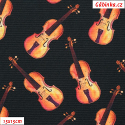 Waterproof Fabric Premium - Violins on Black, photo 15x15 cm