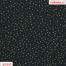 Kočárkovina Premium - MINI puntíky zlaté na černé, šíře 155 cm, 10 cm, ATEST 1