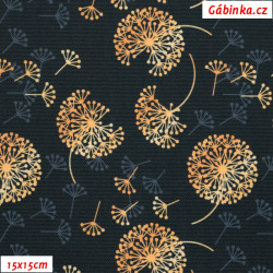 Waterproof Fabric Premium - Dandelion Fluff Gold and Gray on Black, width 155 cm, 10 cm, Certificate 1