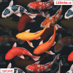 Waterproof Fabric Premium - Fish on Black, photo 15x15 cm