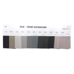 Vzorkovník jednofarebných kočíkovín - Sivé, čierne, 11 farieb, 1 ks