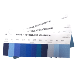 Vzorkovník jednofarebných kočíkovín - Modré, petrolejové, 31 farieb, 1 ks